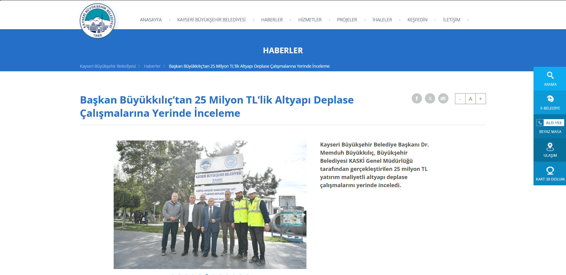 Başkan Büyükkılıç Tacettinveli Mahallesi'ndeki Kartal Kavşağı Altyapı Çalışmalarını İnceledi